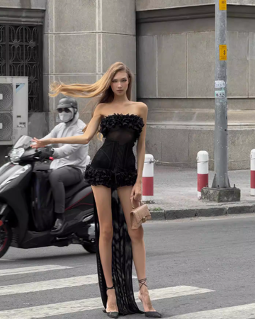 Sexy Sheath Strapless Black Chiffon Short Homecoming Dress Cocktail Dress HZ1023